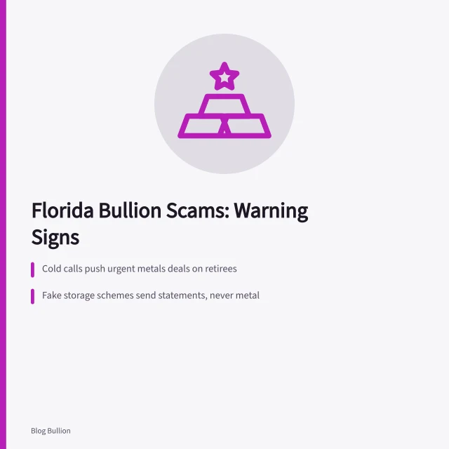 Card warning Florida retirees about bullion telemarketing and fake storage scams. Avoiding bullion scams in Florida, common schemes and state resources