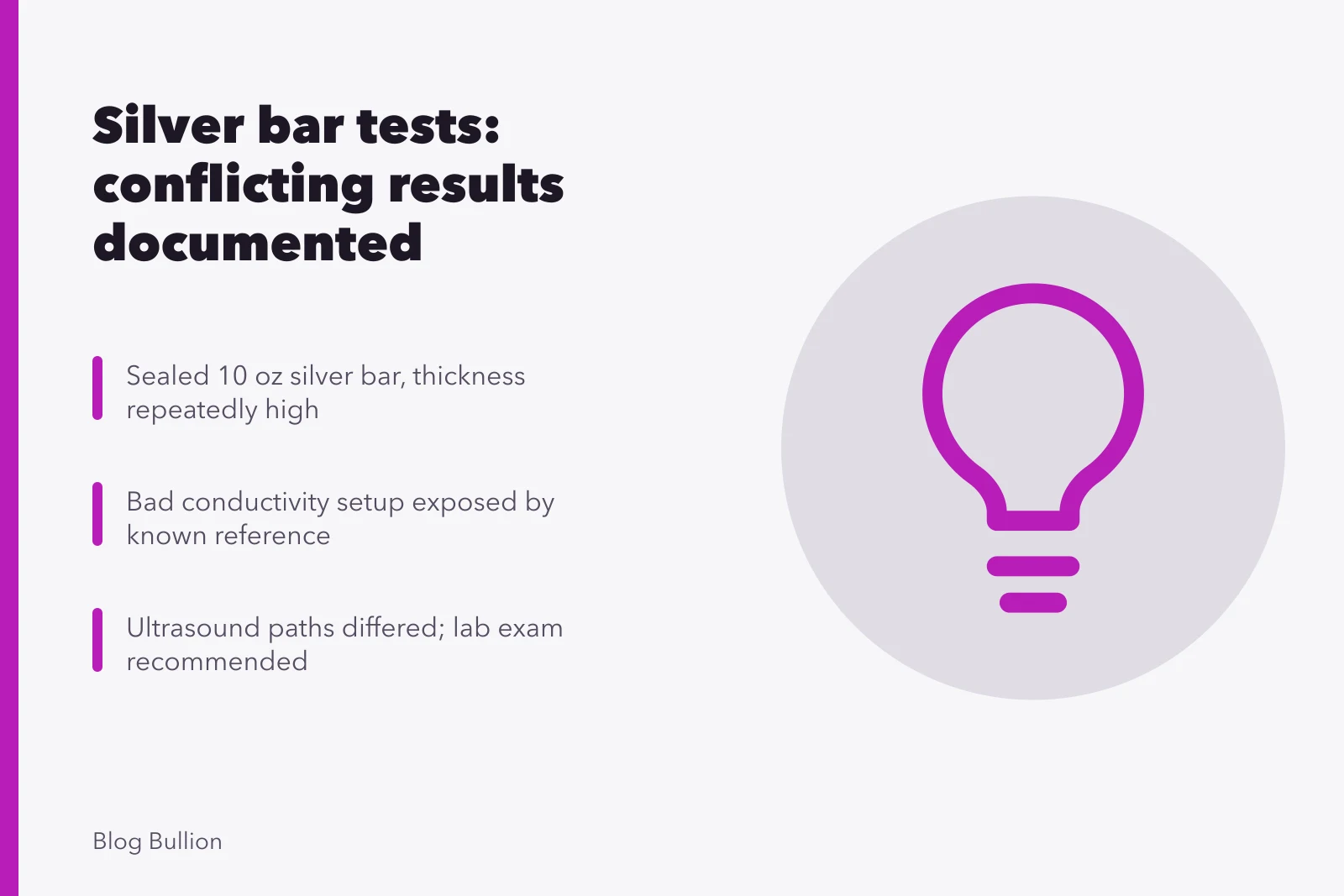 Silver bar test case with conflicting XRF, weight, and ultrasound results. Conflicting silver bar tests: a fictional case
