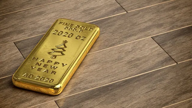 gold bar, bullion, gold, wealth, bank, business, 2020, new year, year, success, growth, revenue, rich, economy, banking, investment, profit, finance, financial, savings, wood, tile