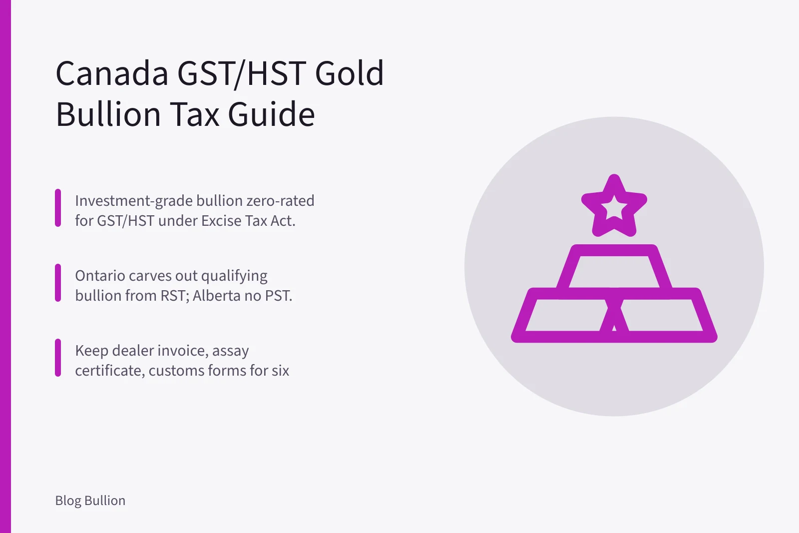 Gold bullion bars and coins with Canadian tax documents. When Is Gold Bullion Exempt From GST/HST in Canada? A Tax Guide by Province