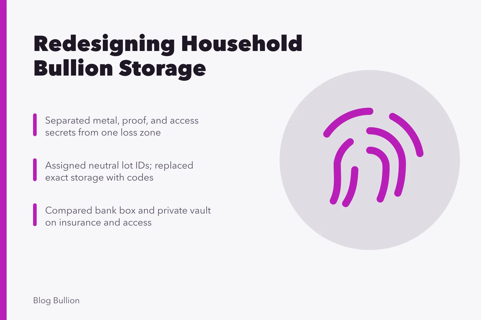 Illustration of bullion storage redesign with separated custody and inventory records. Case study: redesigning household bullion storage