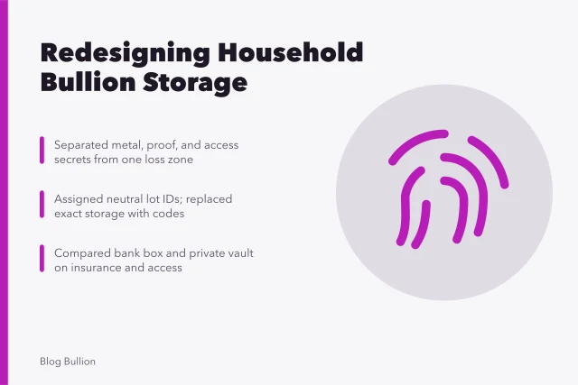 Illustration of bullion storage redesign with separated custody and inventory records. Case study: redesigning household bullion storage