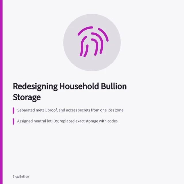 Illustration of bullion storage redesign with separated custody and inventory records. Case study: redesigning household bullion storage