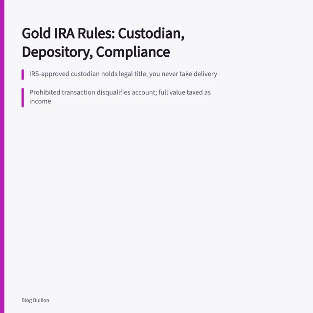 Gold IRA compliance card: custodian, depository, and prohibited transaction rules. How to Buy Gold in a Self-Directed IRA Without Prohibited Transactions