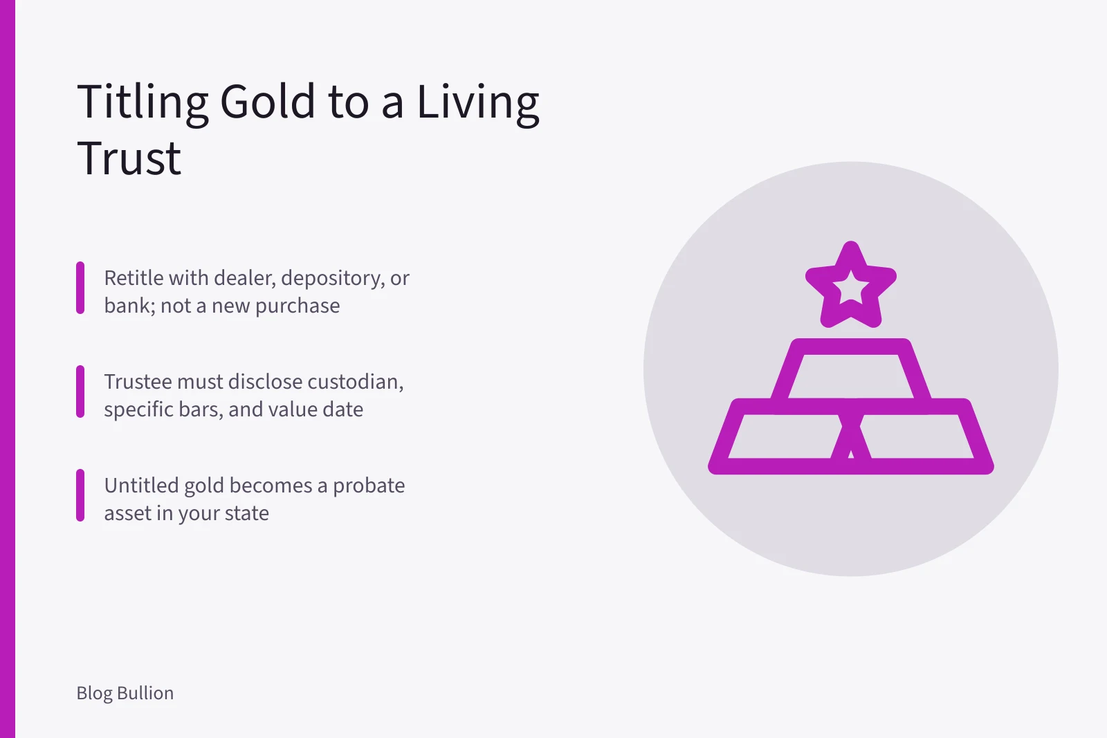Gold bullion bars titled to a living trust for heirs. Physical Gold in a Living Trust: How to Title Bullion for Heirs Without Probate
