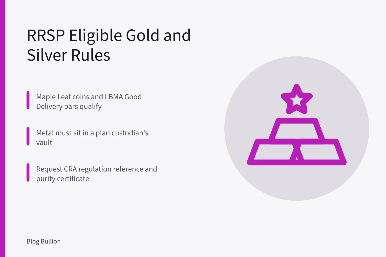 Gold and silver bullion coins and bars held in RRSP custodian vault. RRSP Eligible Gold and Silver: Which Bullion Products Qualify and How to Hold Them