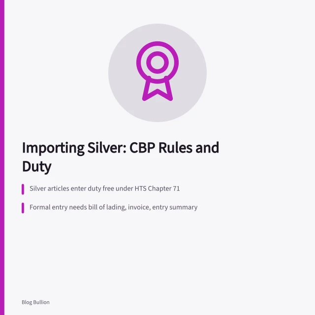 Silver import guide covering CBP entry, duty, and marking rules. Silver guide: CBP entry, forms and marking for imports